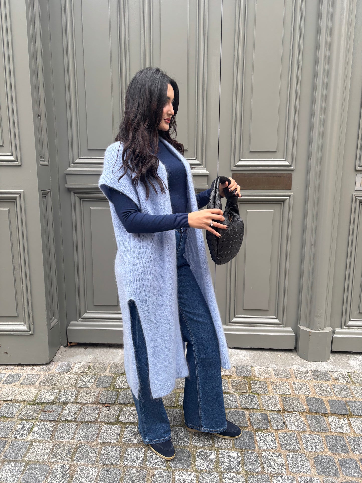 Gilet Long Bleu Casual