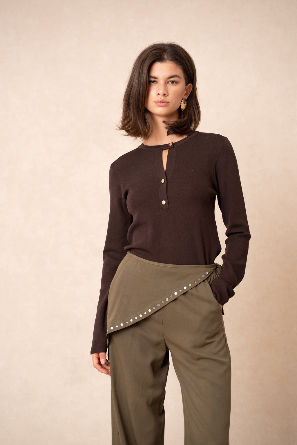 Pull Col Rond Boutonné