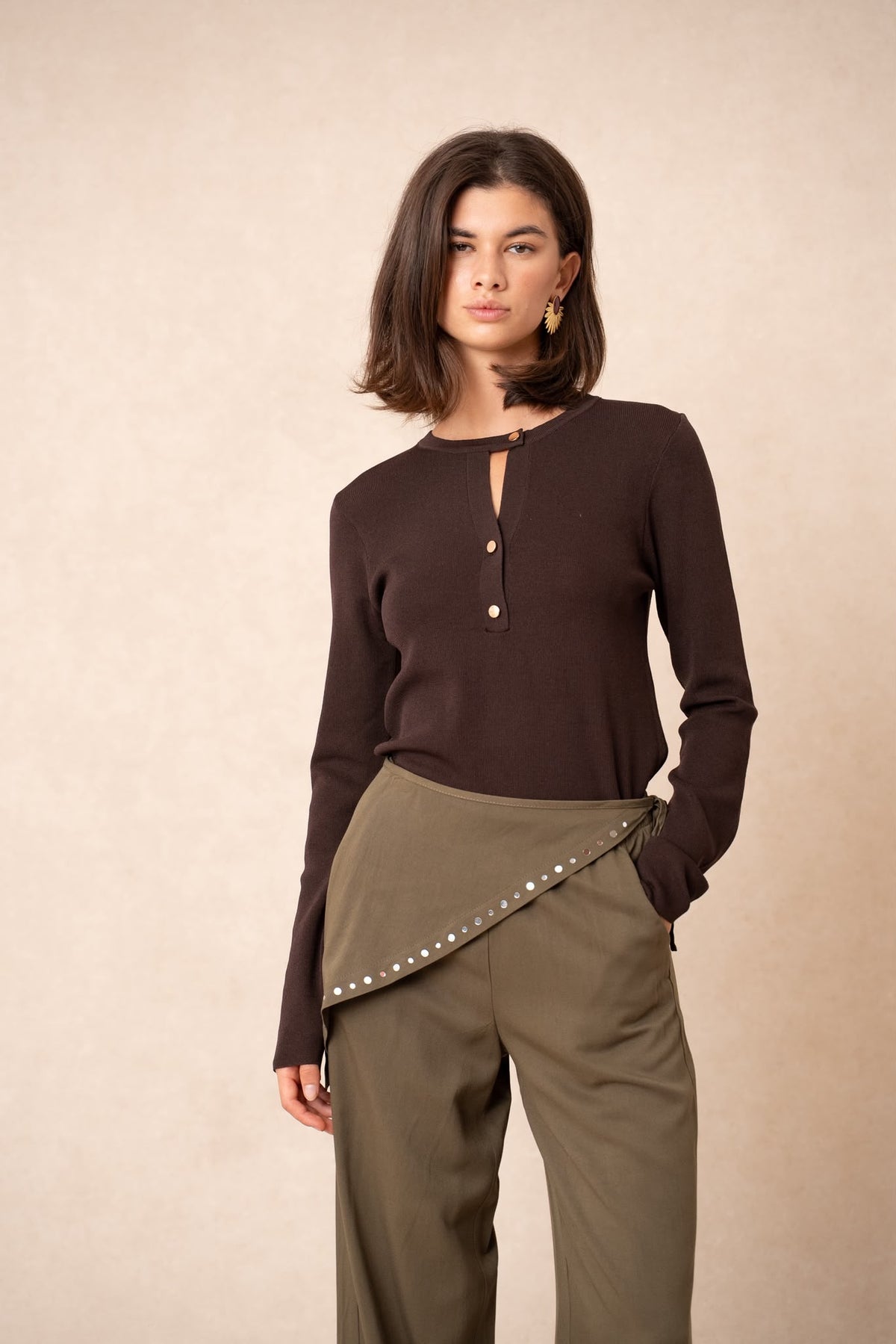 Pull Col Rond Boutonné