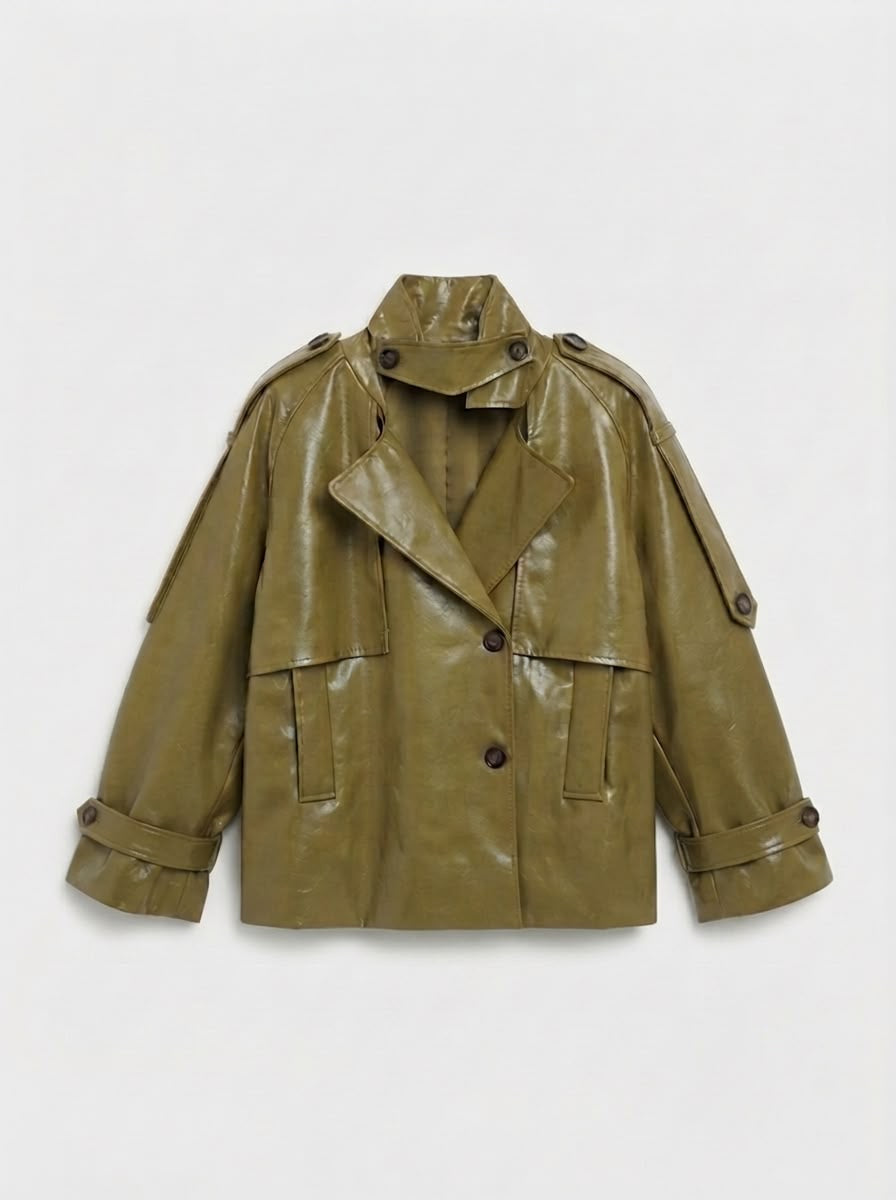 Veste Trench Vernie Kaki Élégance Parisienne