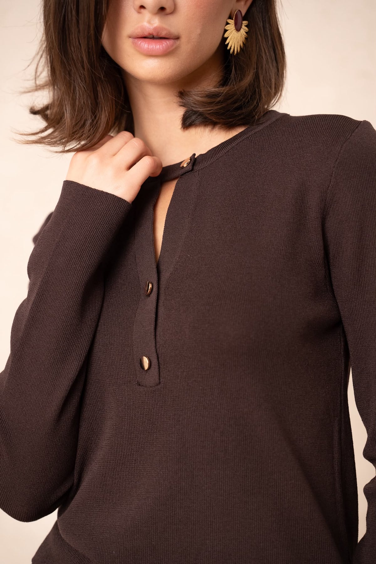 Pull Col Rond Boutonné
