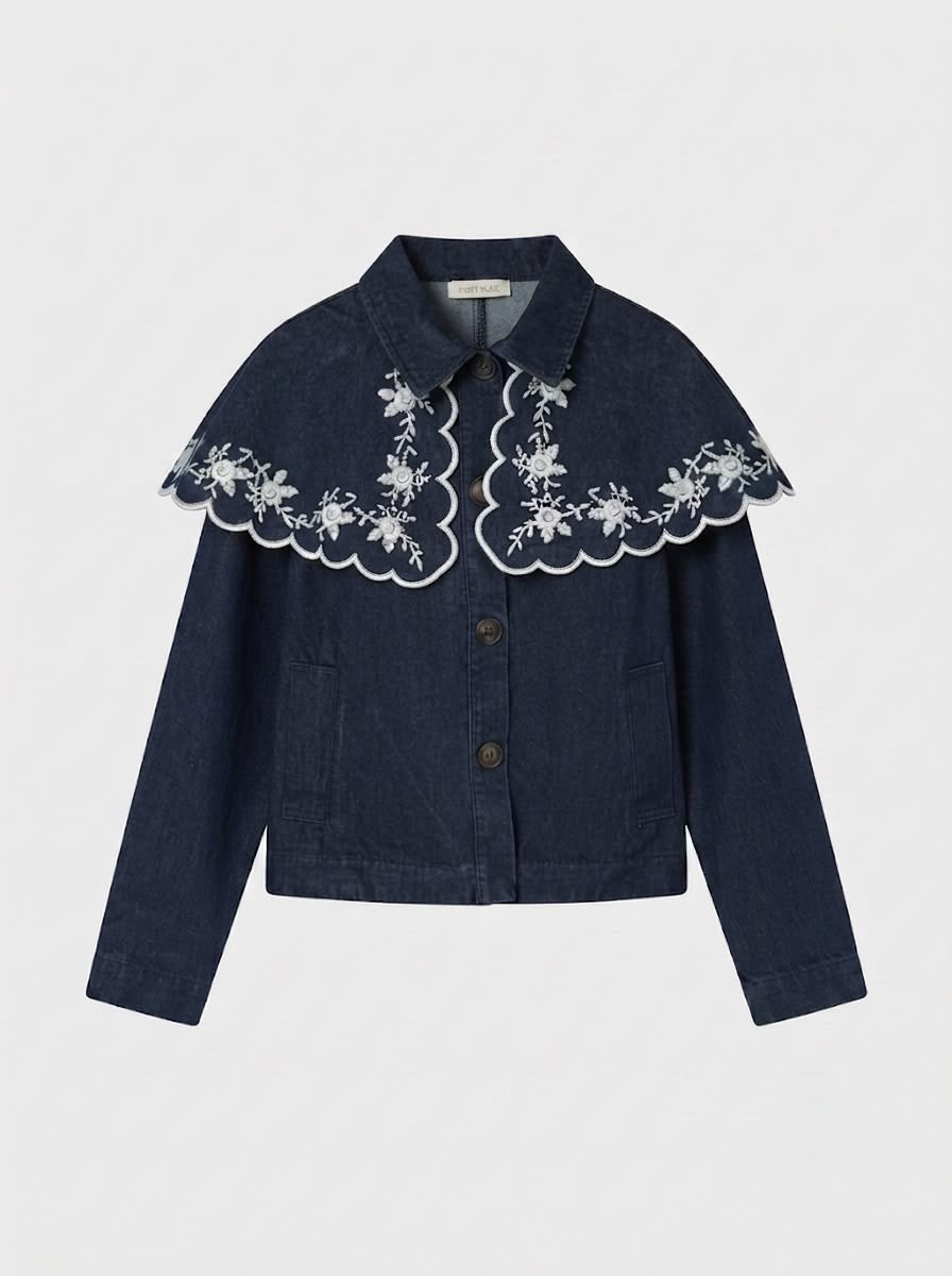 Veste en Jean Brodée Romantique Élégance Parisienne